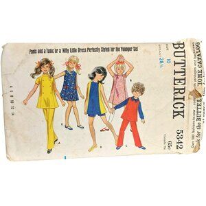 1960s Butterick 5342 Vintage Girls Sewing Pattern For Dresses Jumpers Tunic & Pa